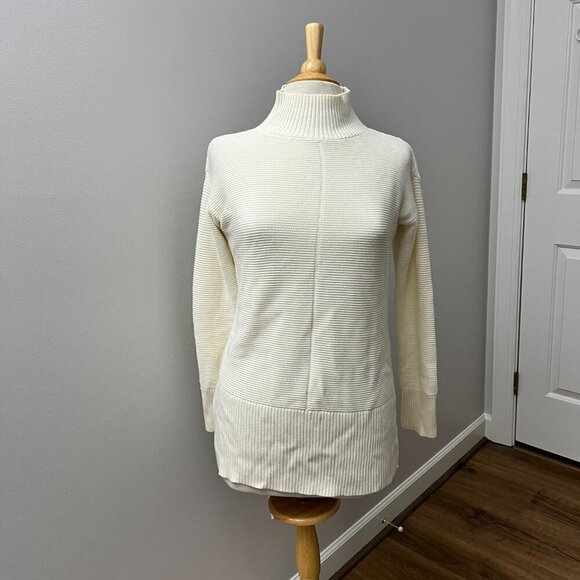 NEW Talbots Ivory Mock Neck Tunic Ribbed Oversized Sz XS - Picture 1 of 13
